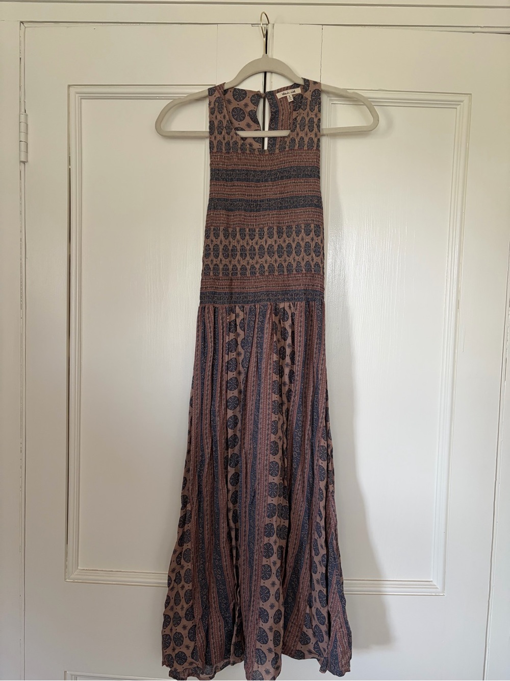 bleuh ciel Sleeveless Printed Maxi Dress in Brown and Navy